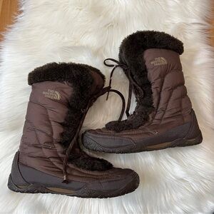 The North Face Nuptse Goosedown Brown Mid-Calf Winter Boots Women's Size 8